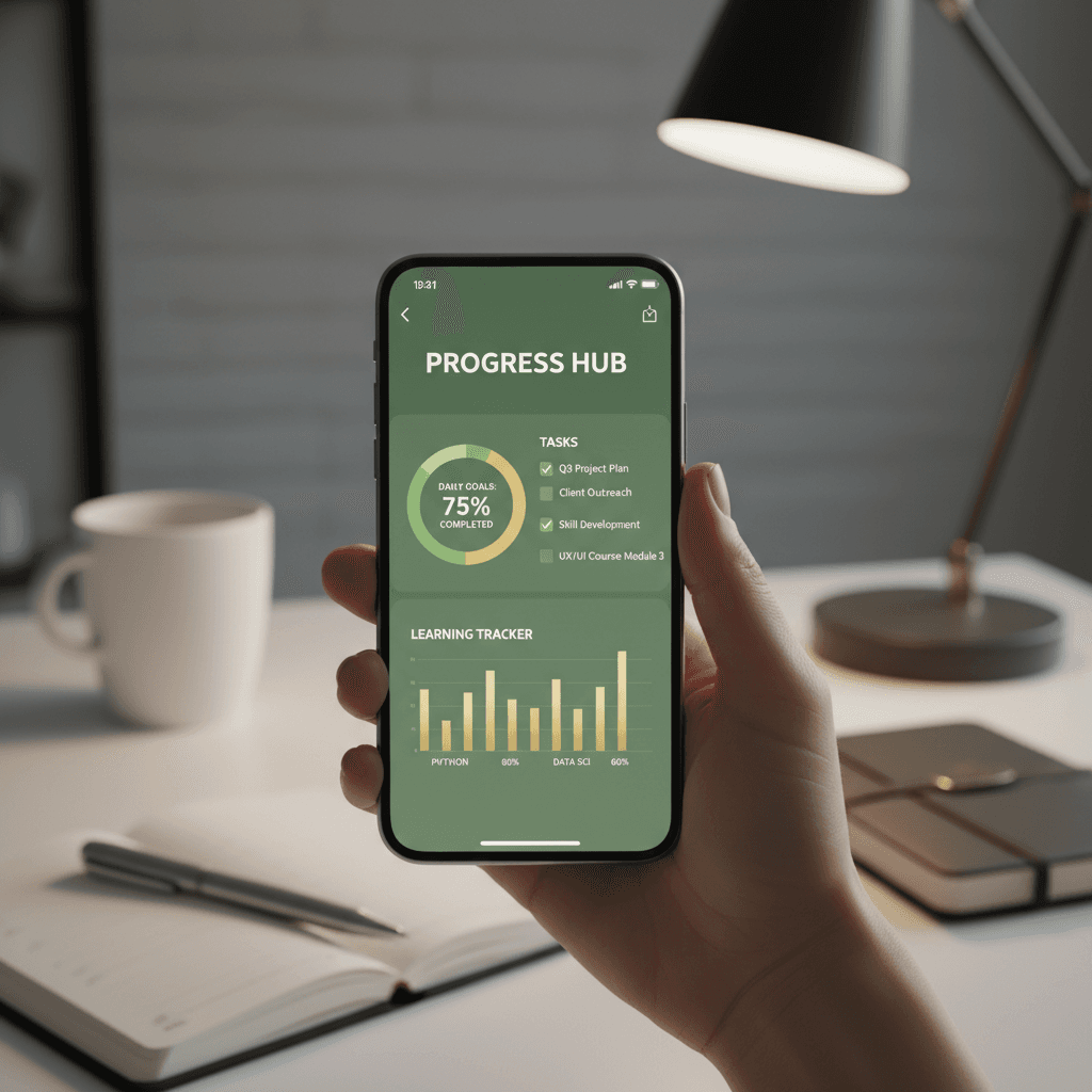 Person demonstrating custom mobile app on smartphone